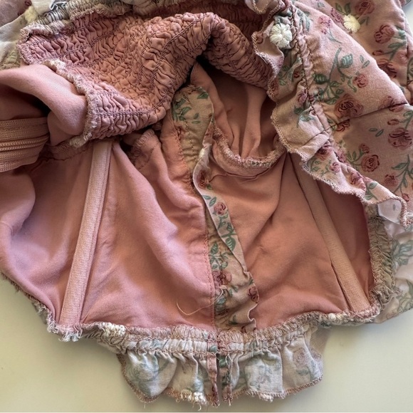 Altar’d State-Mauve Floral Corset Crop Top-Puff Sleeves-Side Zip-Embroidered-L - Picture 9 of 12